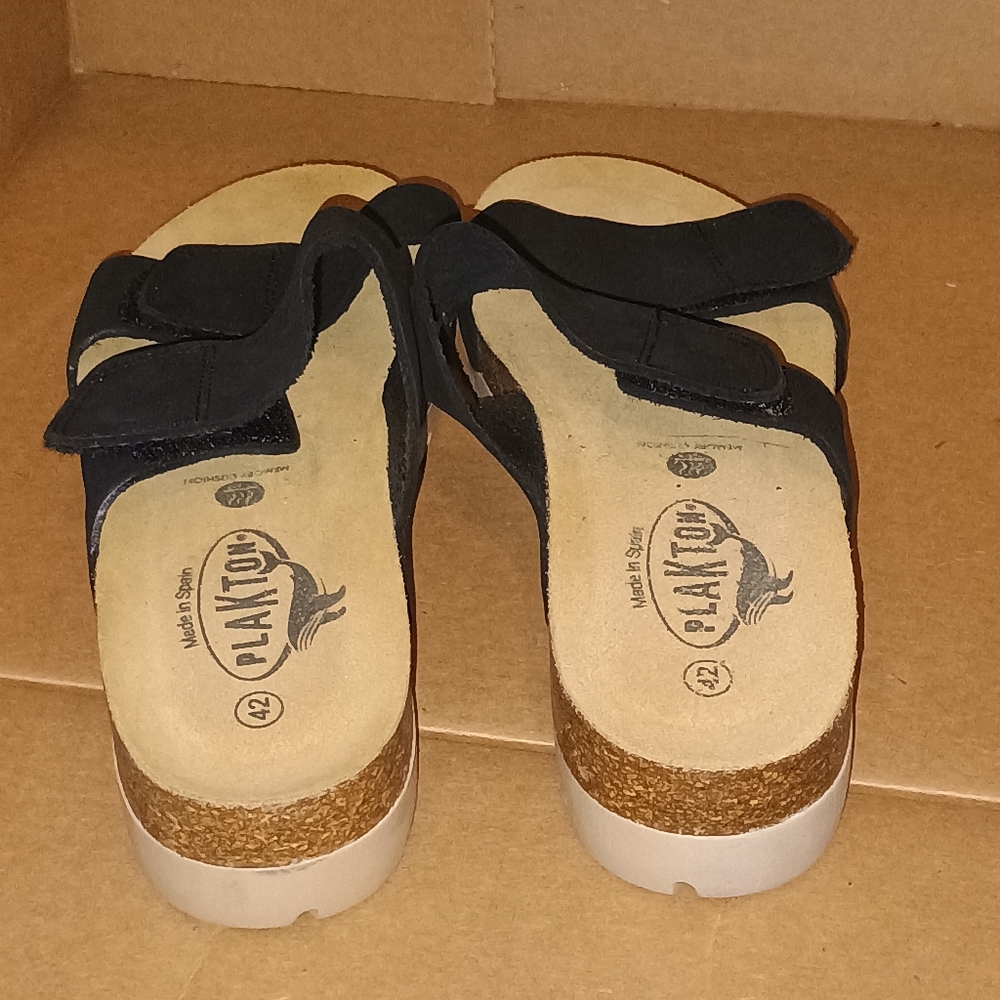 Plakton Women’s Sandals Size 11 Black Cork Footbed Adjustable Memory Cushion‎ - Picture 8 of 10